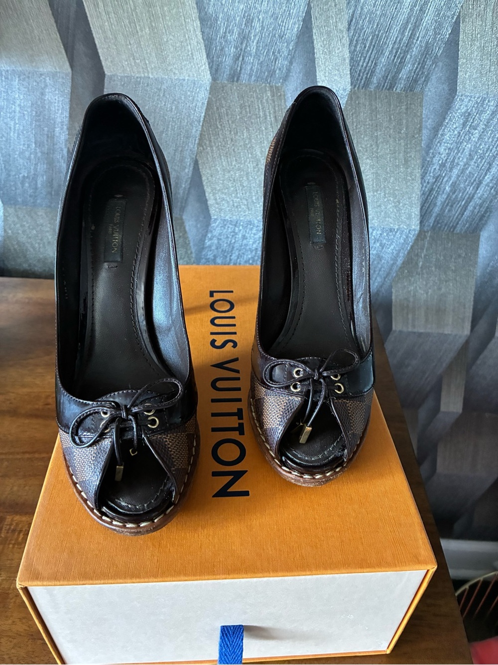 Louis Vuitton Brown Peep-Toe Bow Platform Heels